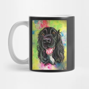 Black cocker spaniel , colourful watercolour background Mug